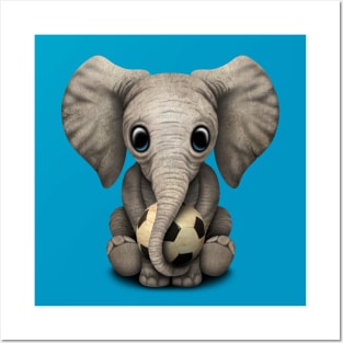 Cute Baby Elephant With Football Soccer Ball Posters and Art